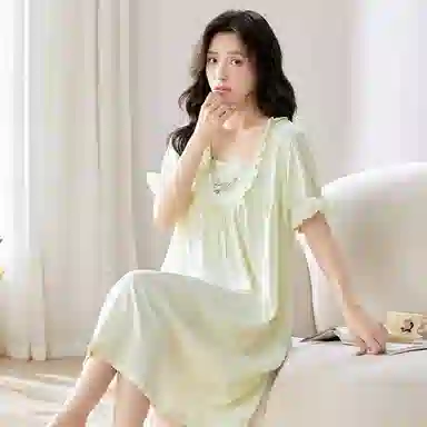 细舍 软绵绵系列 甜美中长款舒适透气可外穿短袖睡裙 女款 标准色