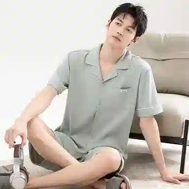 细舍 亲肤透气短袖薄款大码简约睡衣套装 男款 标准色