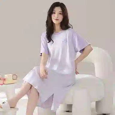 细舍 简约休闲舒适亲肤透气短袖家居服可外穿睡裙 女款 浅紫色