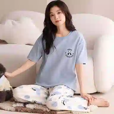 细舍 短袖长裤薄款可外穿休闲可爱卡通家居服睡衣套装 女款