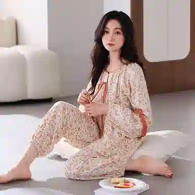 细舍 亲肤休闲舒适长袖长裤睡衣套装 女款 粉红色