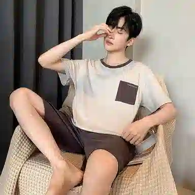细舍 休闲大码薄款家居服夏天睡衣套装 男款
