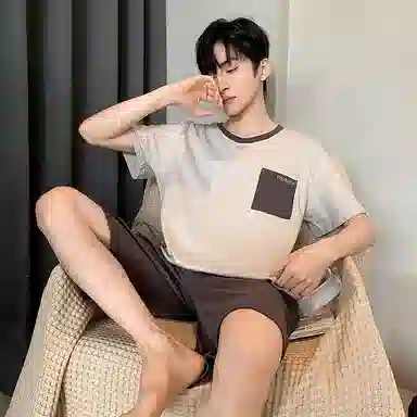 细舍 休闲大码薄款家居服夏天睡衣套装 男款
