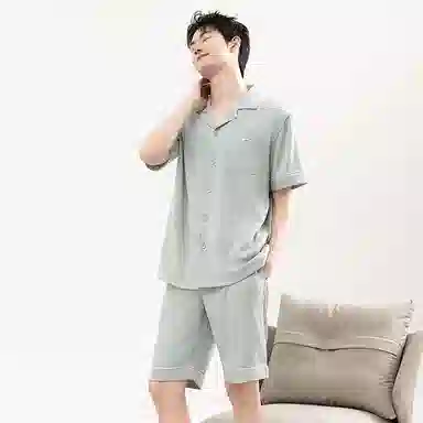 细舍 亲肤透气短袖薄款大码简约睡衣套装 男款 标准色