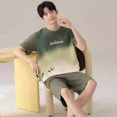 细舍 卡通舒适简约短袖五分裤睡衣套装 男款 标准色