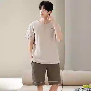 细舍 纯棉短袖简约透气家居服睡衣套装 男款 标准色