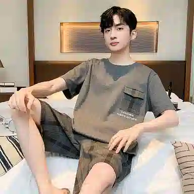 细舍 休闲青少年薄款舒适家居服睡衣套装 男款 灰色
