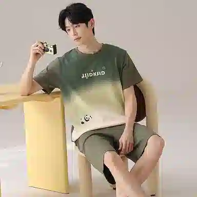 细舍 卡通舒适简约短袖五分裤睡衣套装 男款 标准色