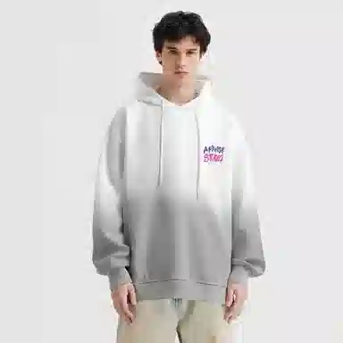 阿凡迪 美式高街创意品牌呆萌小猫图案艺术涂鸦字母印花简约基础款渐变连帽休闲日常无性别主义经典百搭落肩舒适氛围感长袖卫衣 男女同款