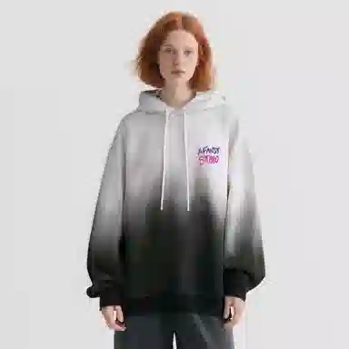 阿凡迪 美式高街创意品牌呆萌小猫图案艺术涂鸦字母印花简约基础款渐变连帽休闲日常无性别主义经典百搭落肩舒适氛围感长袖卫衣 男女同款