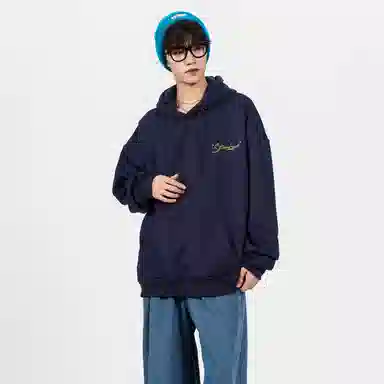 阿凡迪 经典潮流品牌美式复古字母手绘连笔个性字体印花高街连帽简约高级感设计无性别主义时尚运动户外通勤落肩宽松休闲卫衣 男女同款