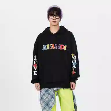 阿凡迪 美式高街个性潮牌多巴胺字体星星印花简约基础款连帽休闲日常无性别主义经典百搭落肩舒适运动风长袖卫衣 男女同款