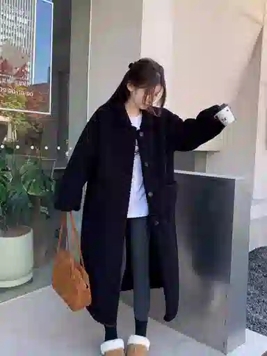 邓大喵 皮毛一体仿翻领羊羔毛外套女冬加厚毛毛中长款保暖大衣皮草 女款