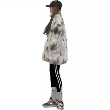 邓大喵 简约仿扎染毛绒外套女加厚宽松冬装韩版羊羔绒潮皮草 女款