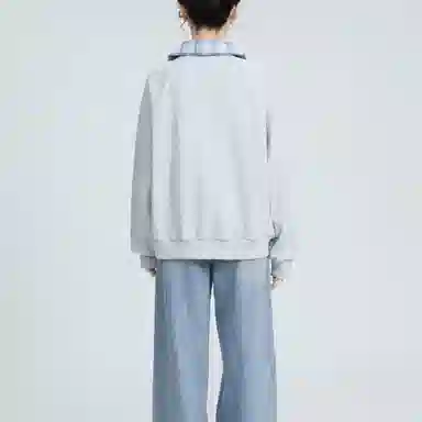 邓大喵 拼接设计撞色学院翻领秋冬外套休闲宽松慵懒小众开衫卫衣 女款