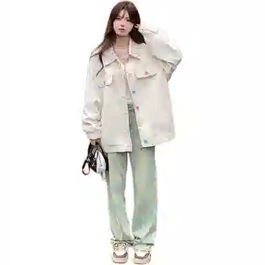 邓大喵 甜美碎花翻领牛仔外套女加厚宽松百搭上衣夹克 女款