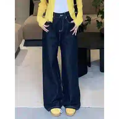 邓大喵 高个子加长阔腿女夏季高腰宽松休闲直筒拖地裤子牛仔裤 女款