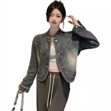 邓大喵 美式复古做旧设计感牛仔外套 女款