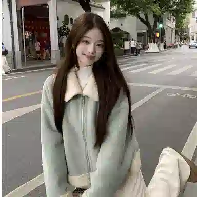 邓大喵 清新气质优雅百搭长袖绒感外套 女款
