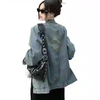 邓大喵 美式复古高级感怀旧女春秋设计感宽松夹克上衣服牛仔外套 女款