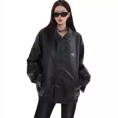 邓大喵 美拉德美式复古宽松高级感翻领皮衣 女款