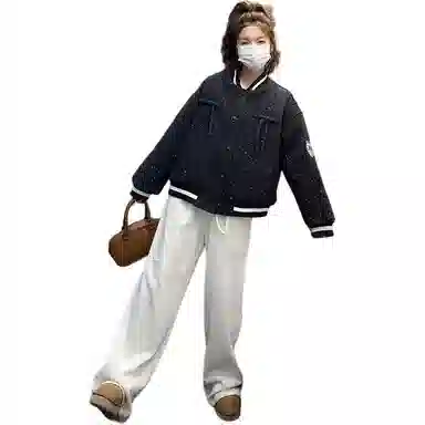 邓大喵 韩系学院风女短款春秋设计感亮钻宽松夹克外套棒球服 女款