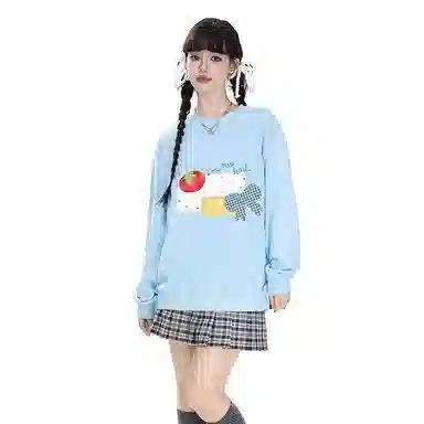 邓大喵 重磅纯棉童趣多色印花圆领秋季男女百搭宽松套头外套卫衣 男女同款