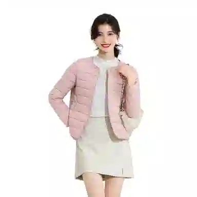 邓大喵 圆领修身打底纯色保暖时尚舒适长袖棉服 女款 粉色