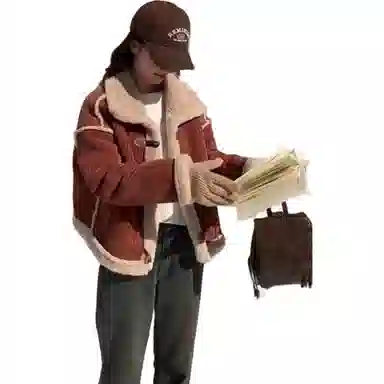 邓大喵 皮毛一体羊羔毛短外套冬季加绒加厚保暖灯芯绒女秋冬穿搭棉服 女款