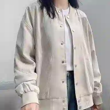 邓大喵 初秋灯芯绒拼接外套女春秋美式复古设计感宽松休闲夹克上衣棒球服 女款