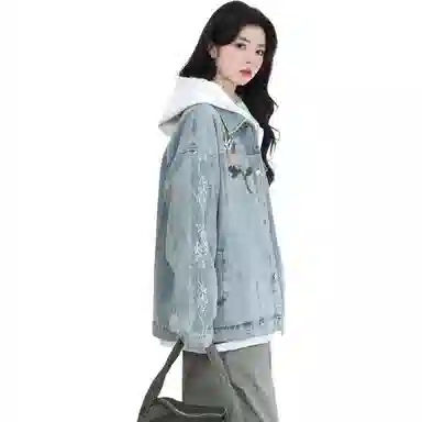 邓大喵 国潮小众设计感玫瑰女夹克春季休闲百搭宽松潮牌上衣牛仔外套 男女同款