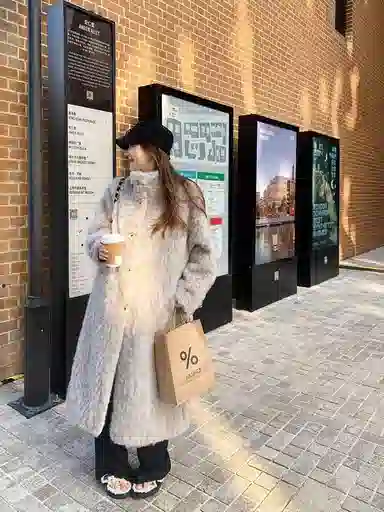 邓大喵 韩系冬季立领羊羔毛外套女长款加厚环保女皮草 女款