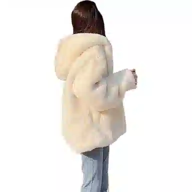 邓大喵 秋冬季仿加厚獭兔毛连帽百搭大衣环保外穿显瘦潮皮草 女款