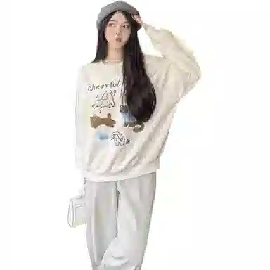 邓大喵 小众设计感可爱小狗刺绣卡通秋冬加绒日系小个子休闲百搭上衣卫衣 女款