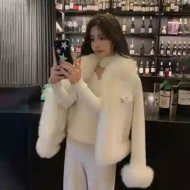 邓大喵 闪烁小香风外套女秋冬季拼接粗花呢环保狐狸毛毛上衣皮草 女款