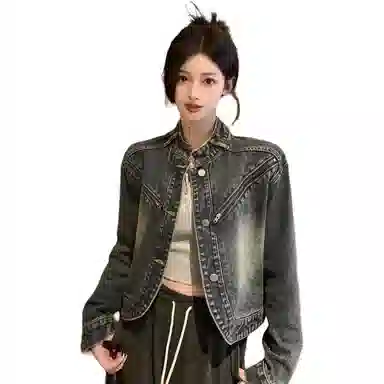 邓大喵 美式复古做旧设计感牛仔外套 女款