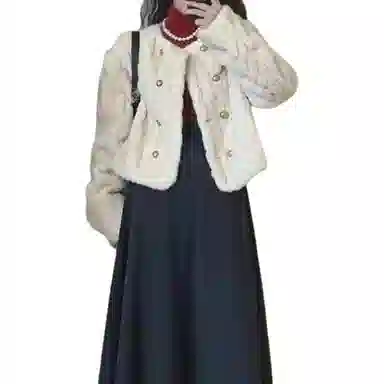 邓大喵 韩系香风加厚外套短款冬季仿毛毛宽松上衣皮草 女款