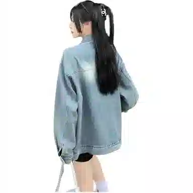 邓大喵 美式水洗复古百搭秋季女高街潮牌宽松情侣夹克牛仔外套 女款