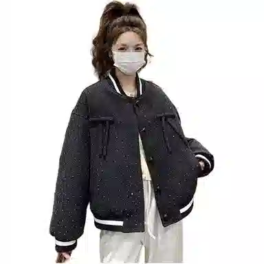 邓大喵 韩系学院风女短款春秋设计感亮钻宽松夹克外套棒球服 女款