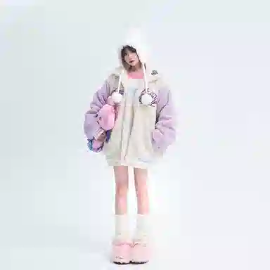 邓大喵 宽松加厚加绒设计慵懒穿搭通勤长袖绒感外套 女款
