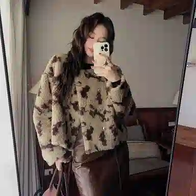 邓大喵 爱迷鹿毛绒绒小香风环保外套女秋冬保暖美拉德穿搭小个子皮草 女款