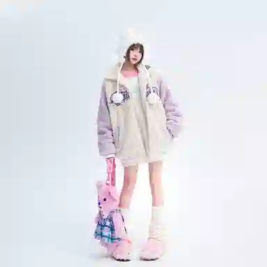 邓大喵 宽松加厚加绒设计慵懒穿搭通勤长袖绒感外套 女款