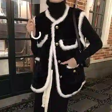 邓大喵 羊羔毛女秋冬皮毛一体小香风背心外搭毛毛马夹外套穿搭马甲 女款