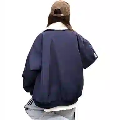 邓大喵 美式加棉加厚外套女秋冬翻领拼色绣标宽松保暖棉服棒球服 女款