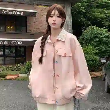 邓大喵 甜美碎花翻领牛仔外套女加厚宽松百搭上衣夹克 女款