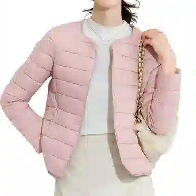 邓大喵 圆领修身打底纯色保暖时尚舒适长袖棉服 女款 粉色