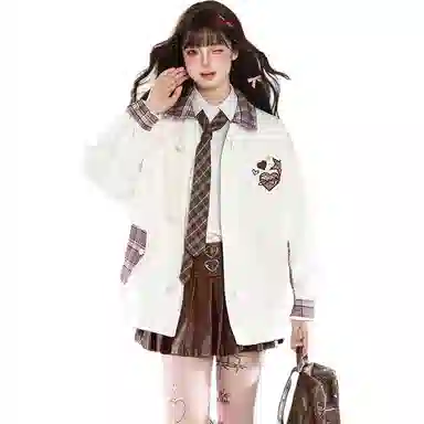 邓大喵 春季潮牌格子拼接翻领复古宽松百搭休闲夹克外套 女款