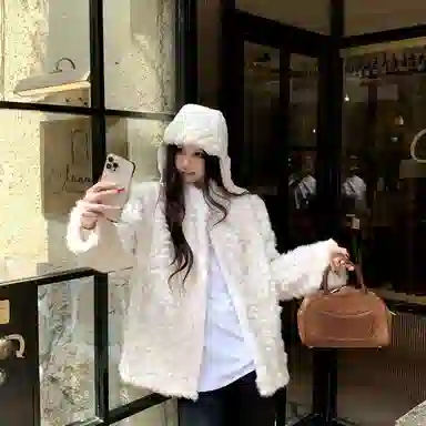 邓大喵 皮毛一体立领环保毛毛外套女冬加厚气质高级感中长款大衣宽松秋冬穿搭皮草 女款