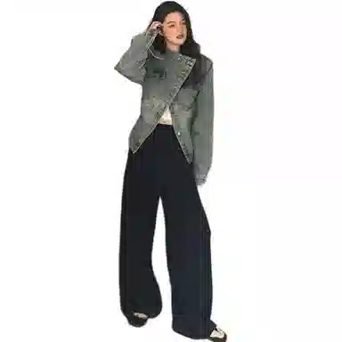 邓大喵 美式复古高级感怀旧女春秋设计感宽松夹克上衣服牛仔外套 女款