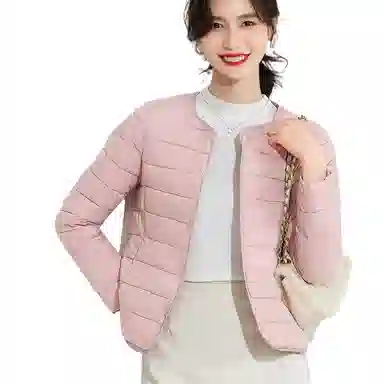 邓大喵 圆领修身打底纯色保暖时尚舒适长袖棉服 女款 粉色